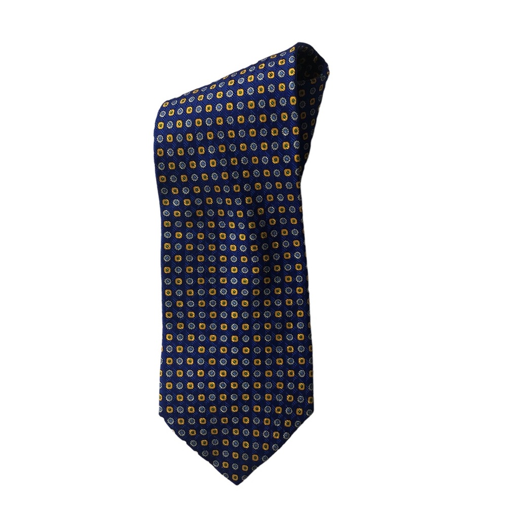 Executive Collection Blue And Yellow Print Silk Tie